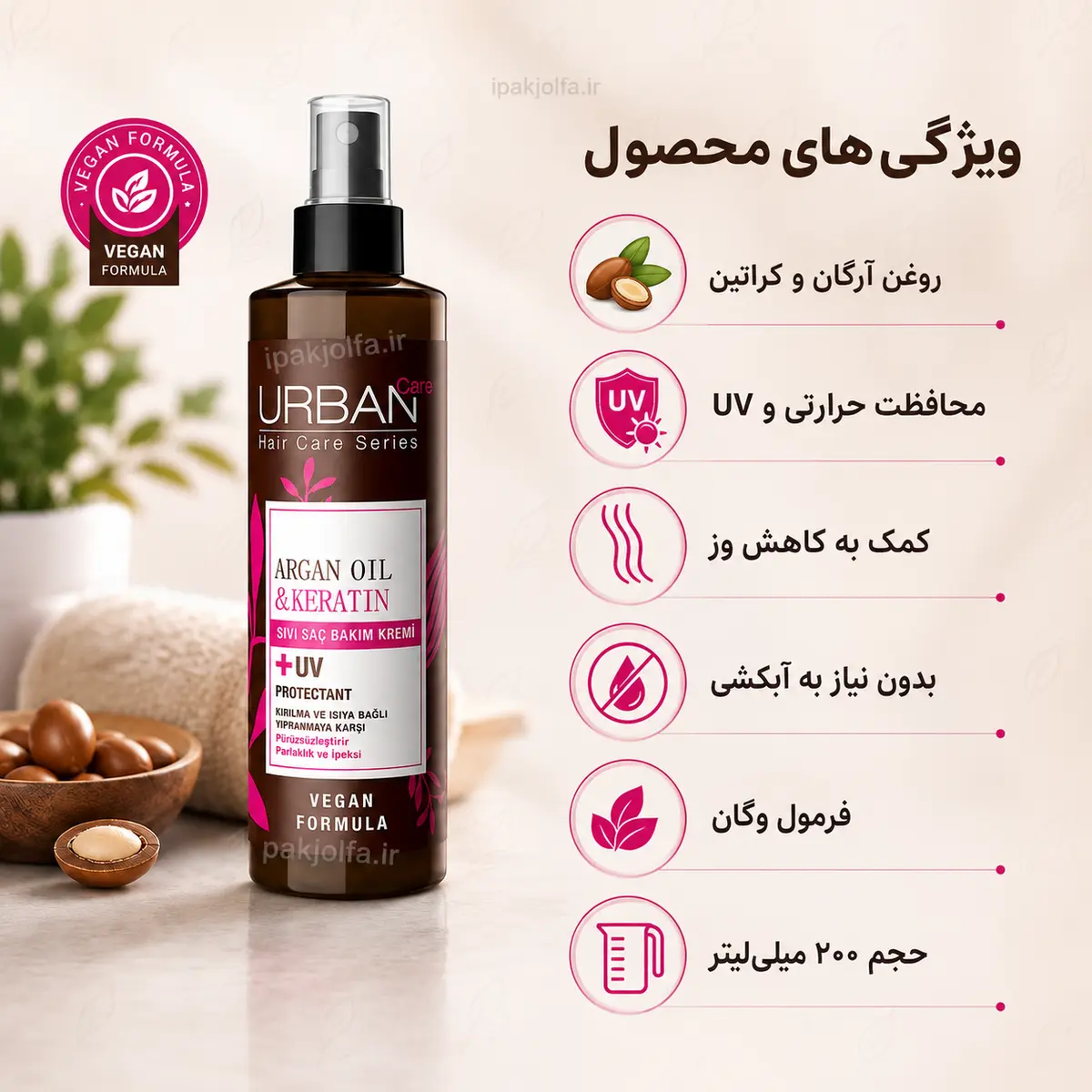 اسپری نرمکننده بدون آبکشی آرگان و کراتین اوربن کر ۲۰۰ میل - تصویر 4